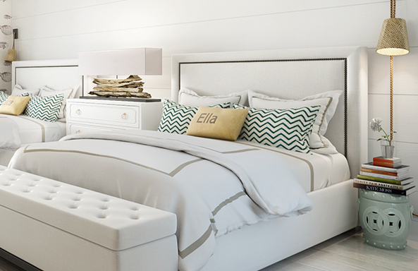 light bedroom with wallpaper