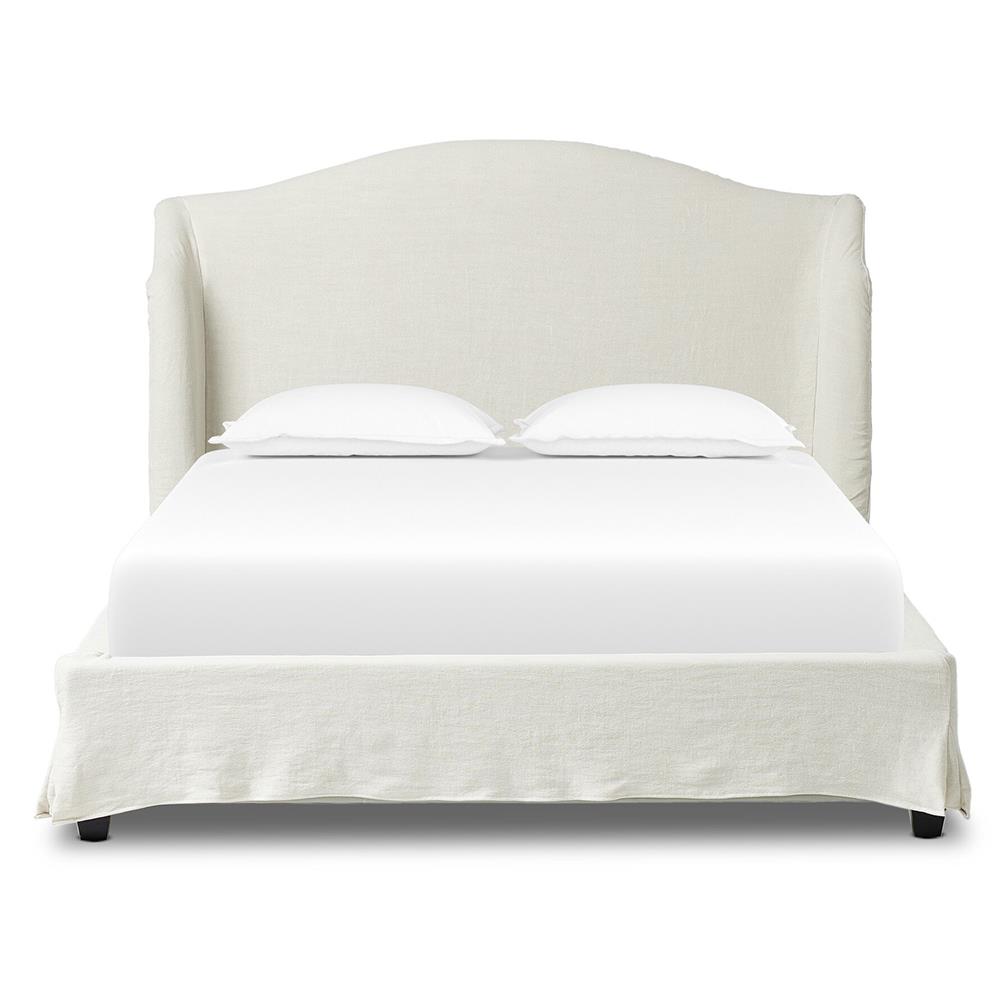 linen slipcovered wingback bed