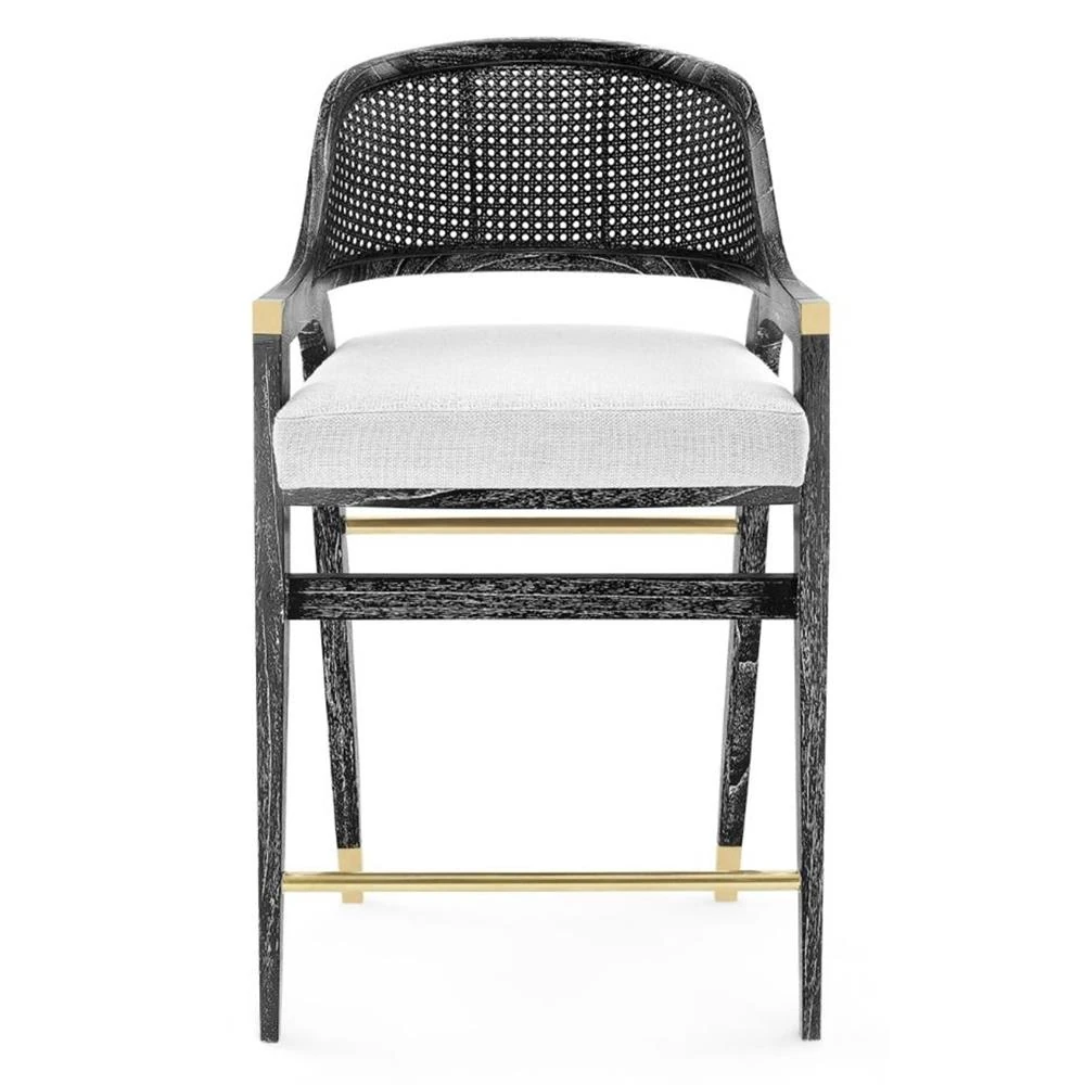 black mahogany and cane counter stool with brass kickplate