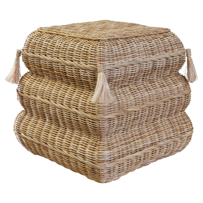 Fiona Coastal Beach Natural Handwoven Rattan Square Stool