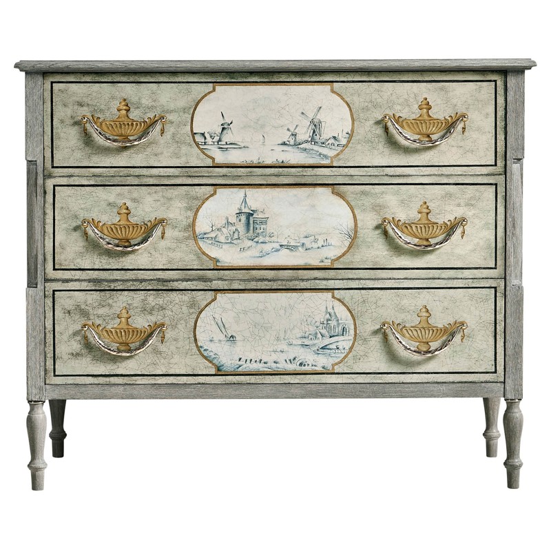 Romy French Country Blue Hand Painted Oak Bachelor Chest