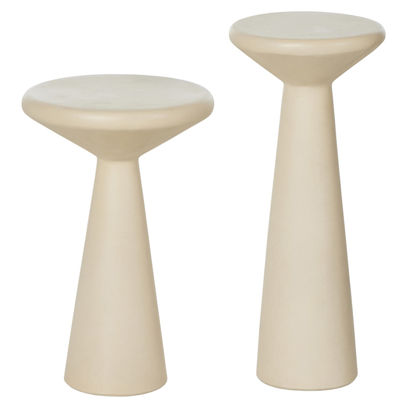 Mika Industrial Bazaar Beige Concrete Pedestal Accent Tables - Set of 2