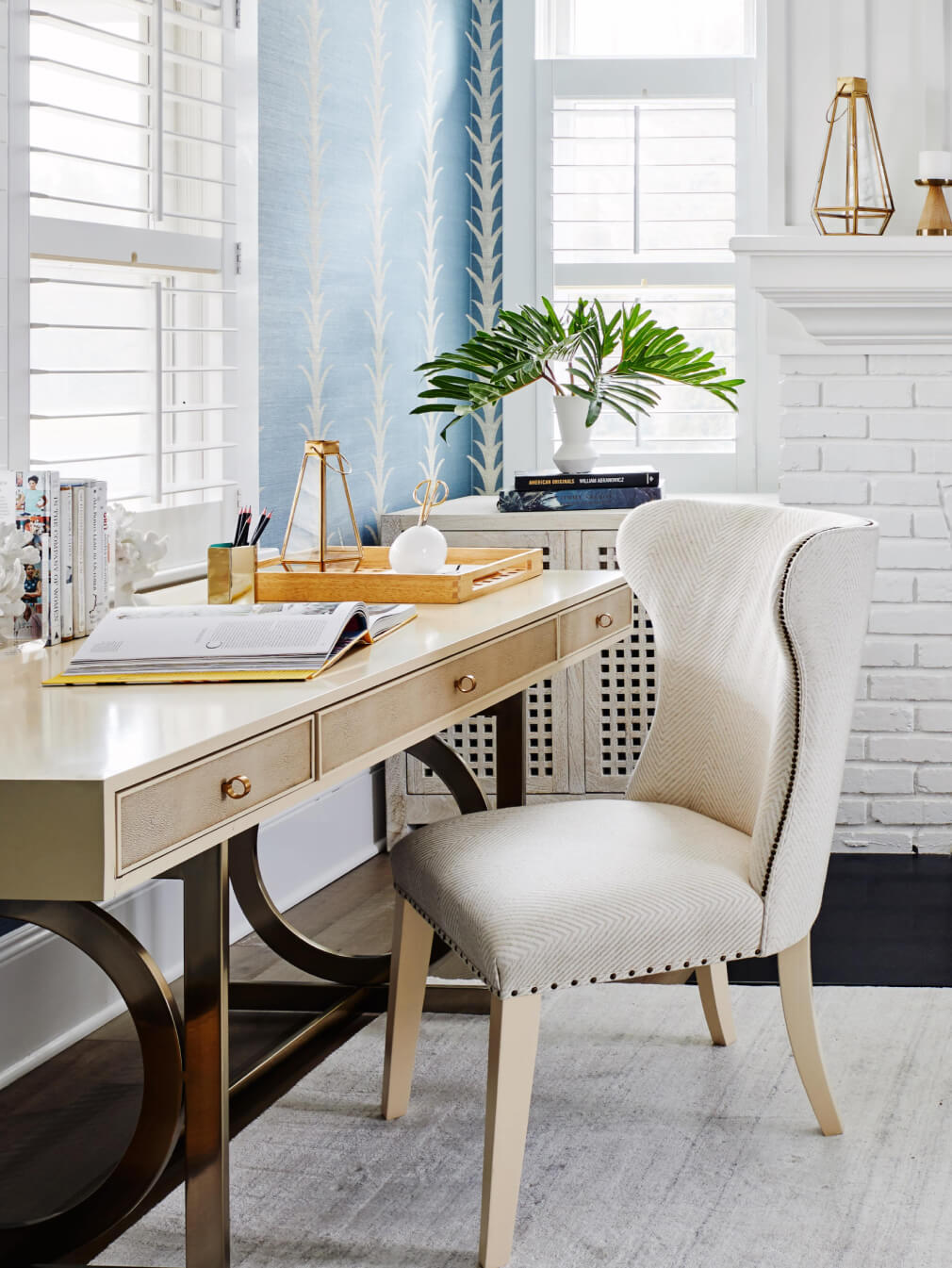 Elegant home office interior design by Kathy Kuo Studio